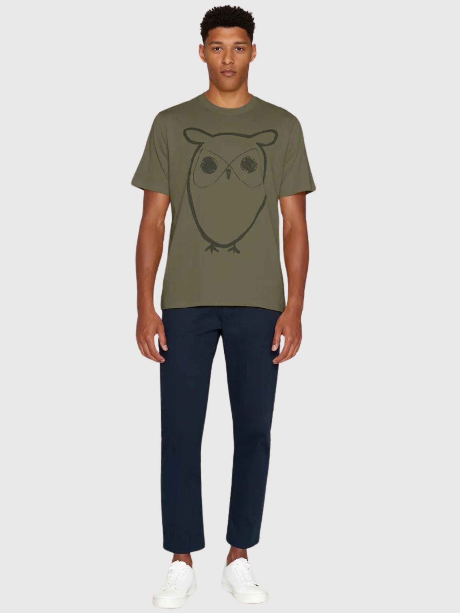 T-Shirt Big Owl Olive Organic Cotton | Knowledge Cotton Apparel