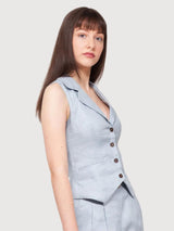 Amaryllis Blue Vest Top Linen | Balaquin