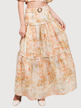 Azalea Orange Floral Maxi Skirt Linen | Balaquin