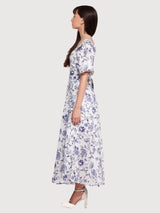Bluebell Midi Dress Blue Floral Print Linen | Balaquin