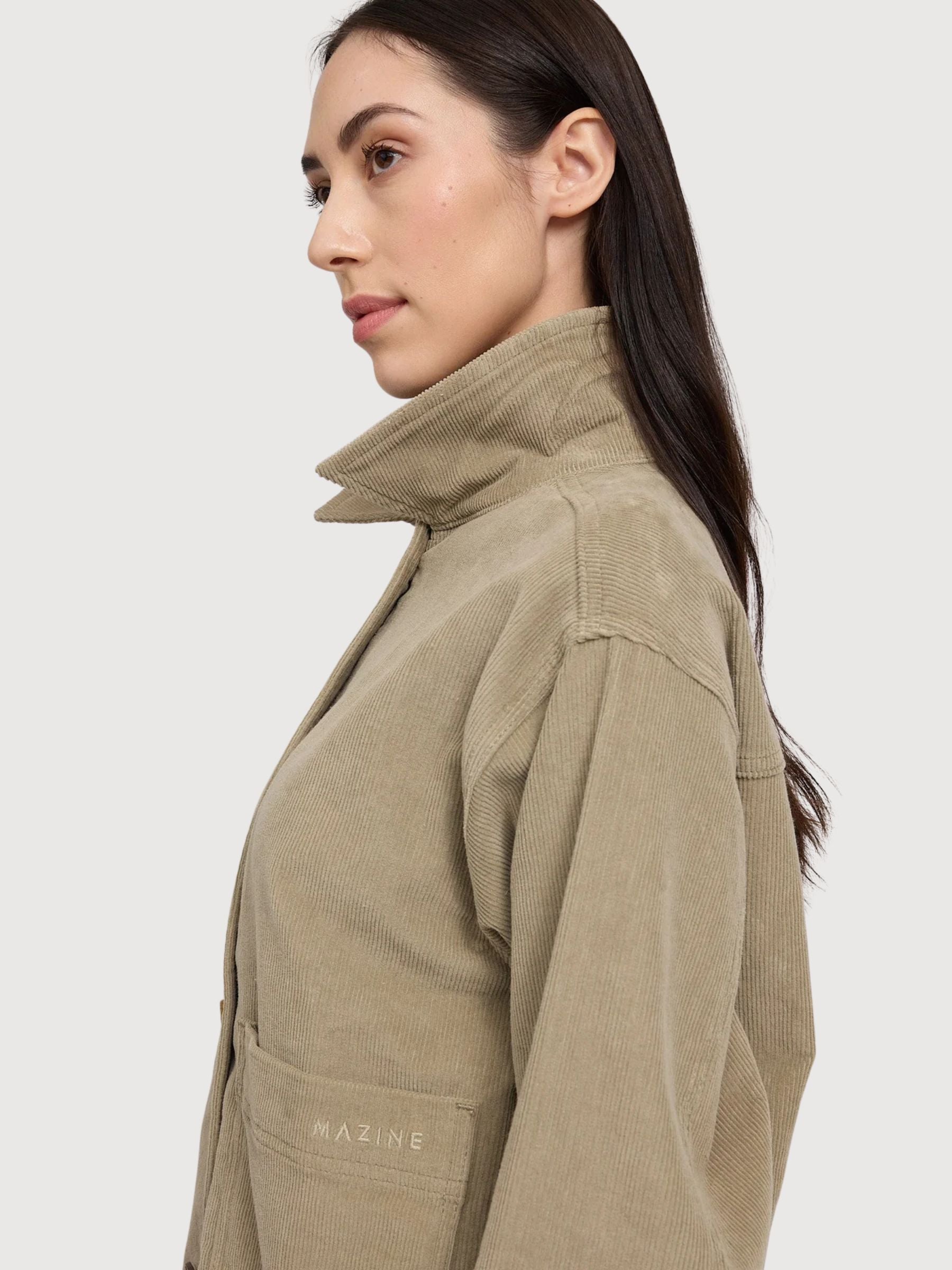 Giacca in velluto a coste da donna, color kaki chiaro, cotone | Mazine