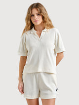 T-shirt Nykil in cotone goffrato écru | DEDICATED