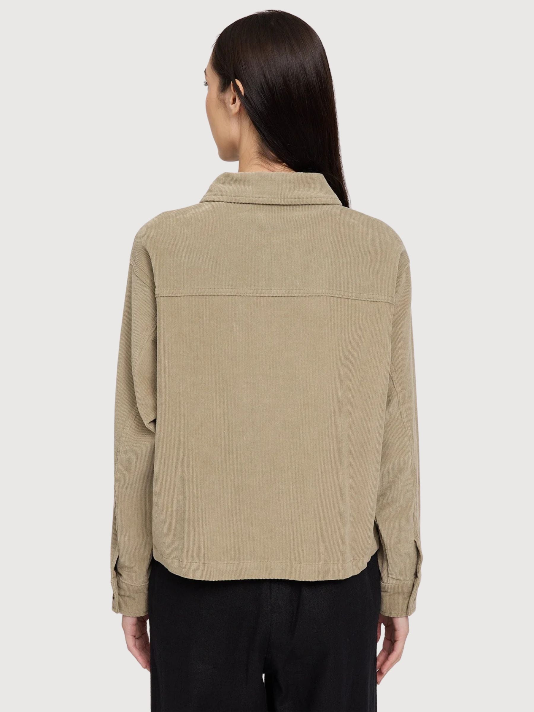Giacca in velluto a coste da donna, color kaki chiaro, cotone | Mazine