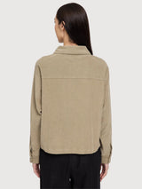Giacca in velluto a coste da donna, color kaki chiaro, cotone | Mazine
