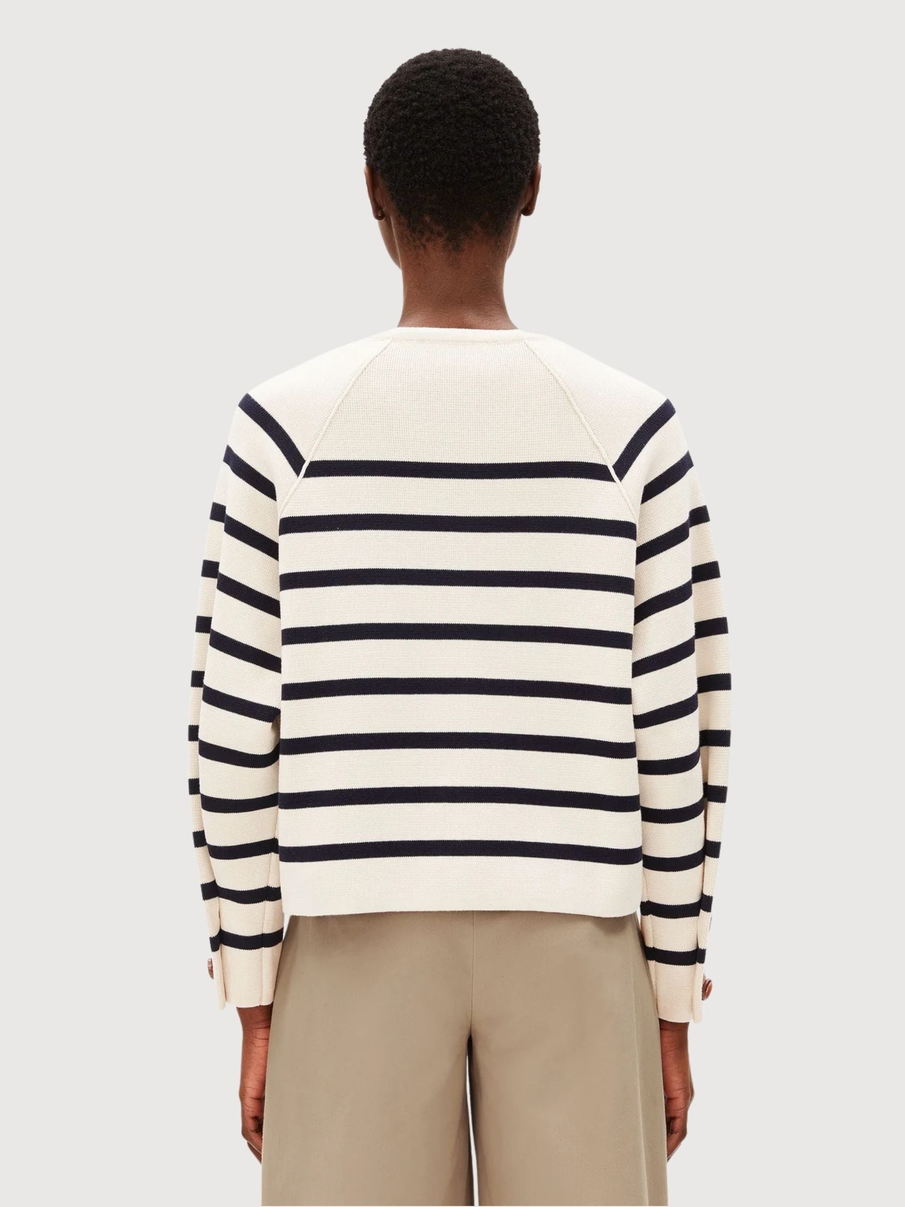 Cardigan Placed Stripe Knit Oatmilk | Armedangels