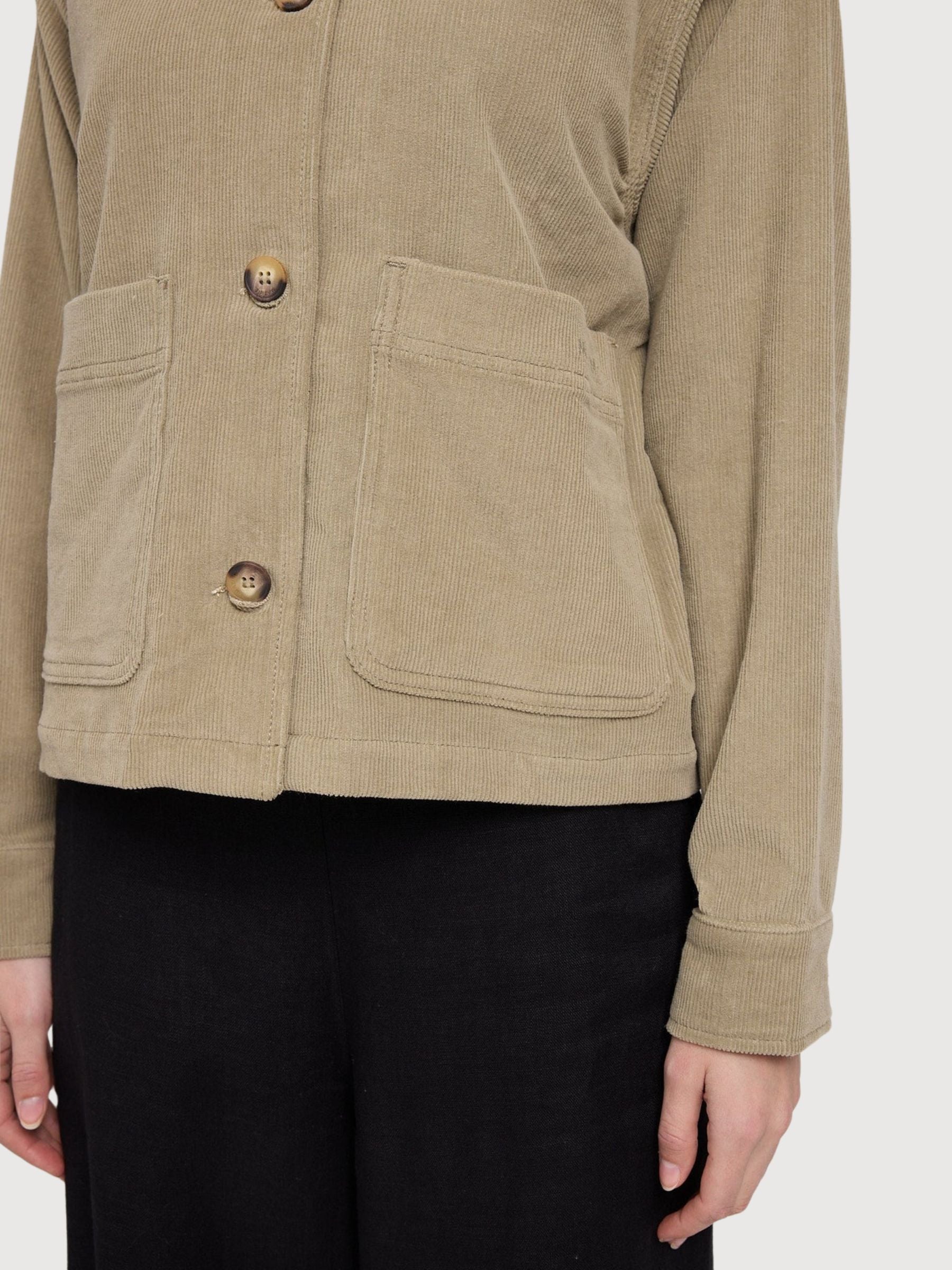 Giacca in velluto a coste da donna, color kaki chiaro, cotone | Mazine