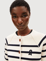 Cardigan Placed Stripe Knit Oatmilk | Armedangels