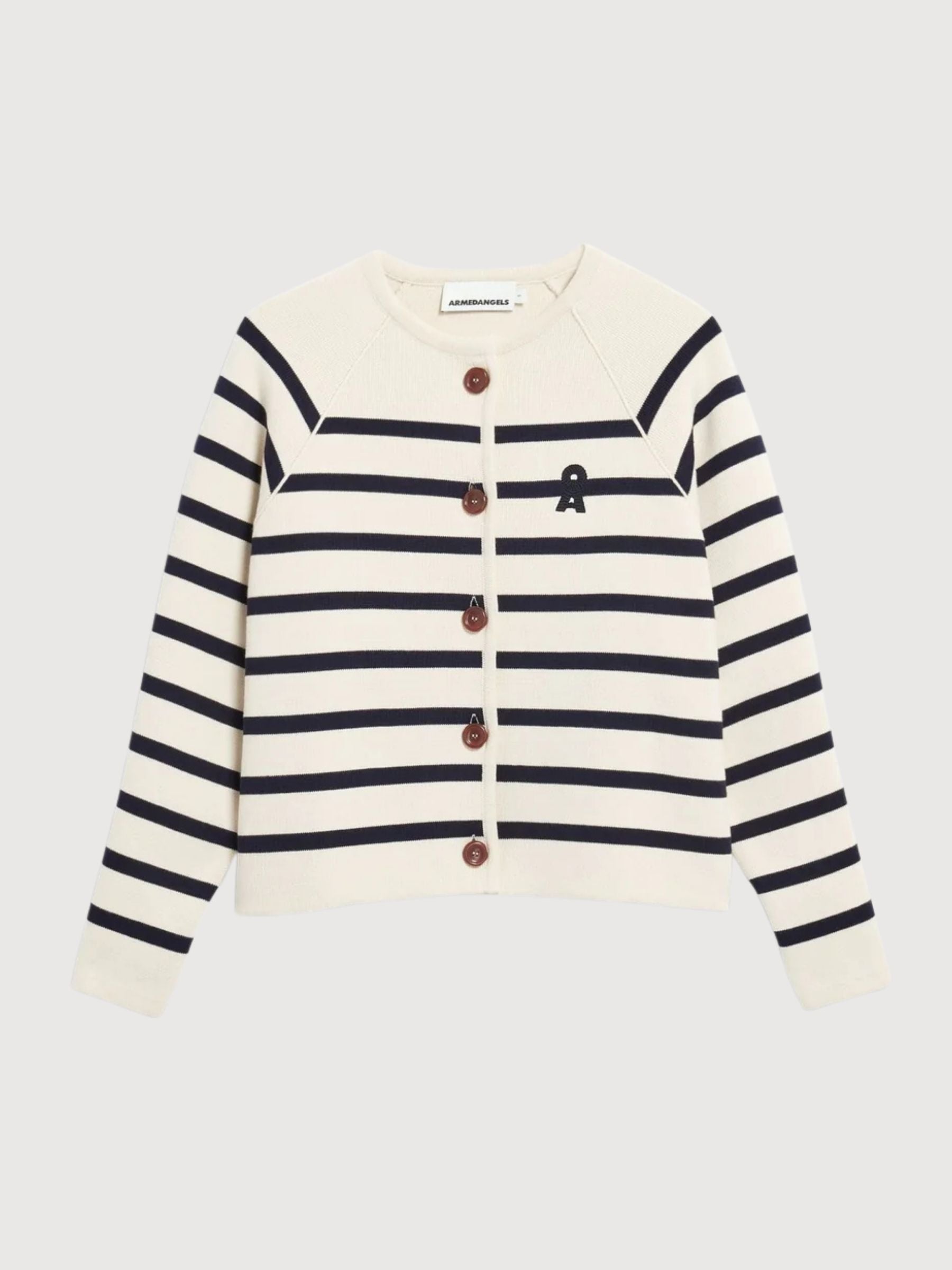 Cardigan Placed Stripe Knit Oatmilk | Armedangels