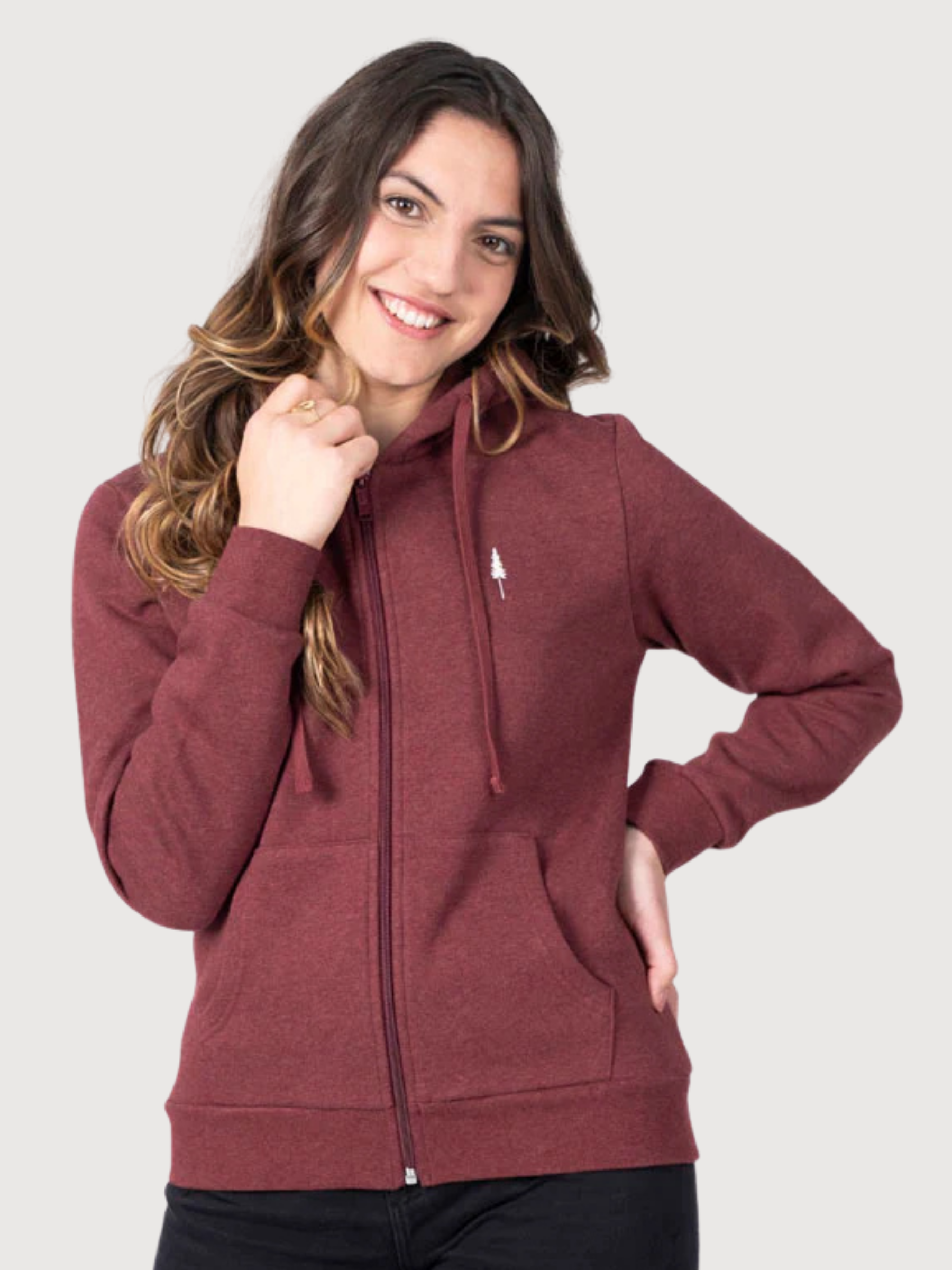 Sweatshirt Treehoodie Zip Damen Bordeaux Bio -Baumwolle | Nikin