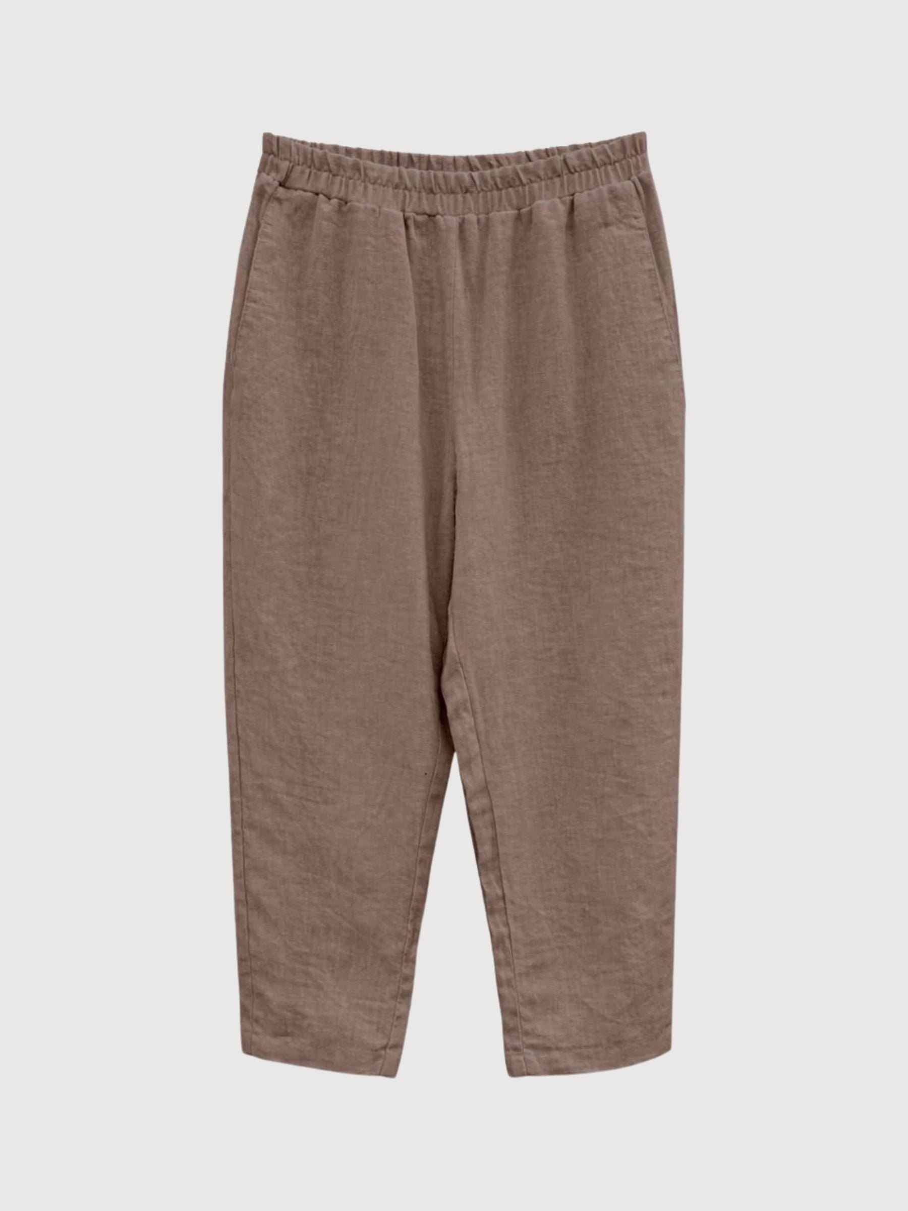 Pantaloni da donna a gamba dritta in lino, grigio-marrone | Mazine