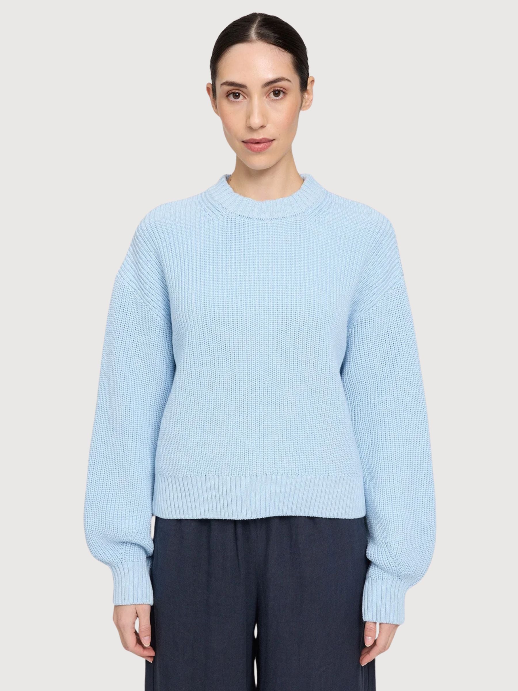 Maglione da donna a maglia grossa color blu sogno | Mazine