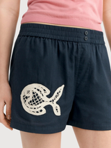 Pantaloncini Blu Navy con Pesce Patch Geraldine | Thinking Mu