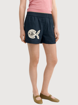 Pantaloncini Blu Navy con Pesce Patch Geraldine | Thinking Mu