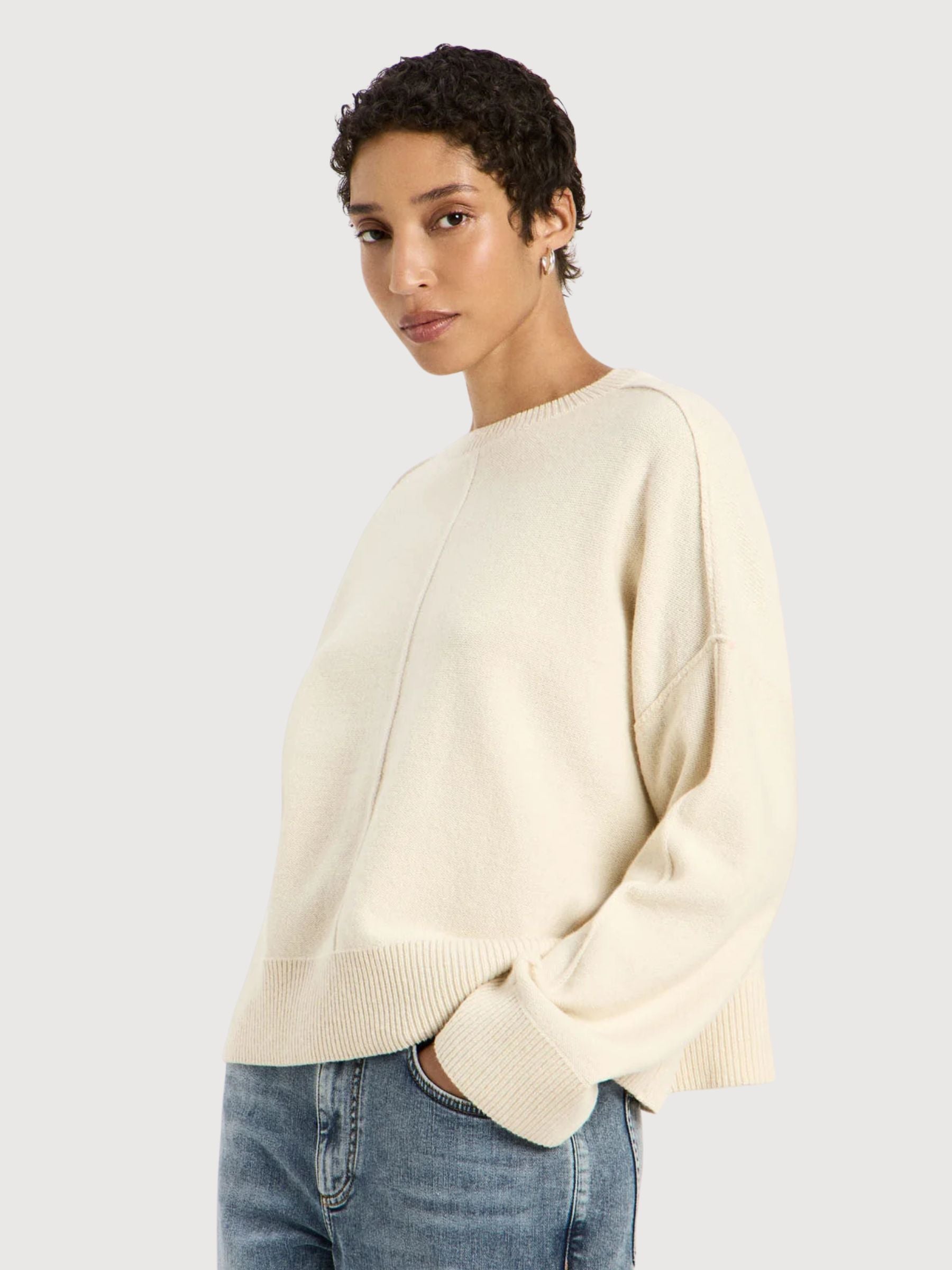 Sweater Crewneck Oversize Off White | Lanius