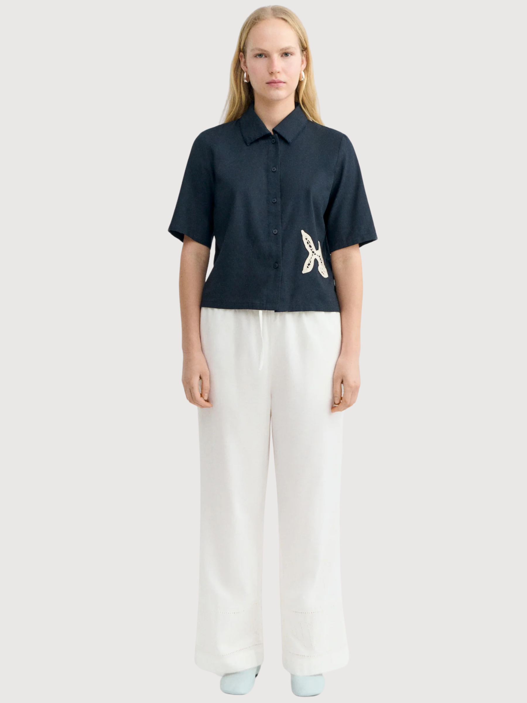 Bluse Fisch-Aufnäher Ane Navy Damen | Thinking Mu