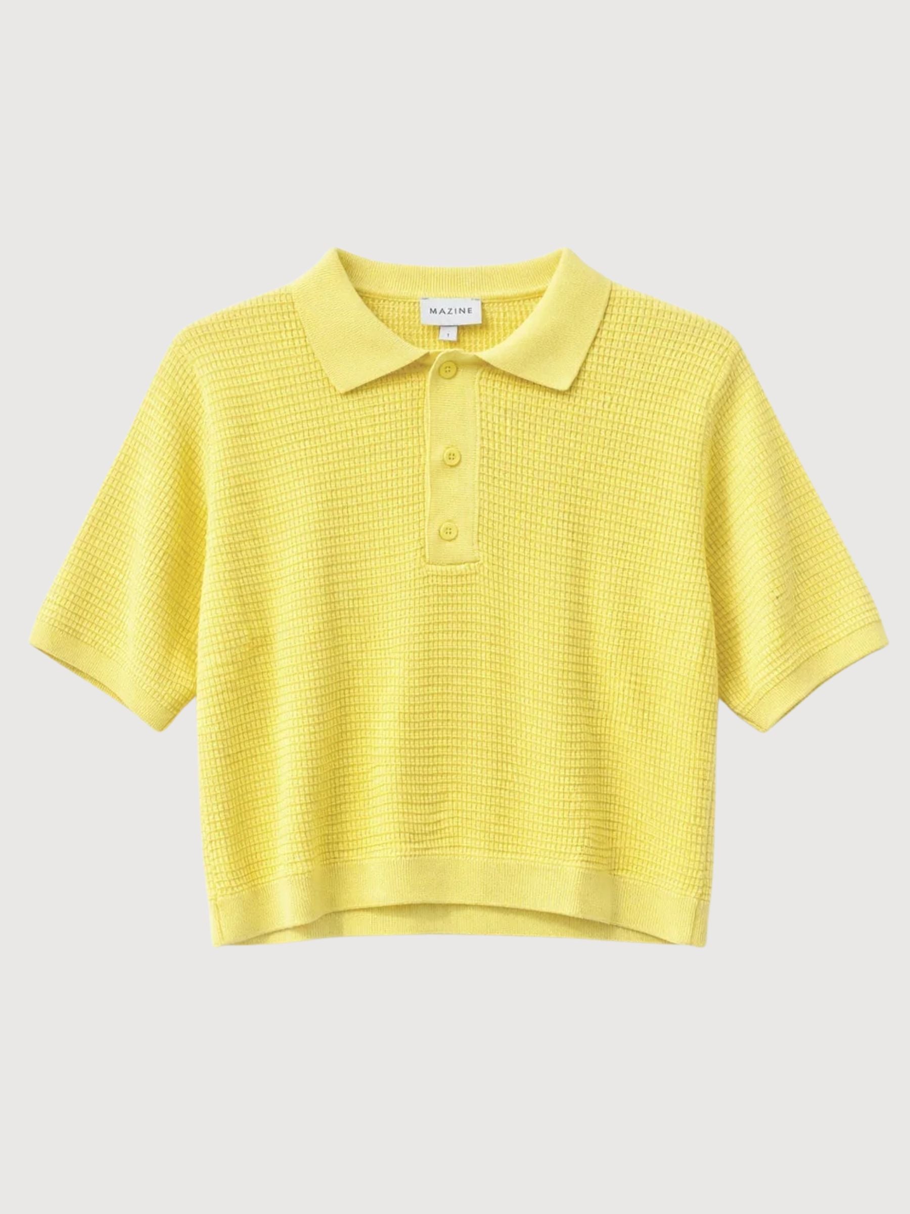 Polo da donna in maglia di cotone giallo pastello | Mazine