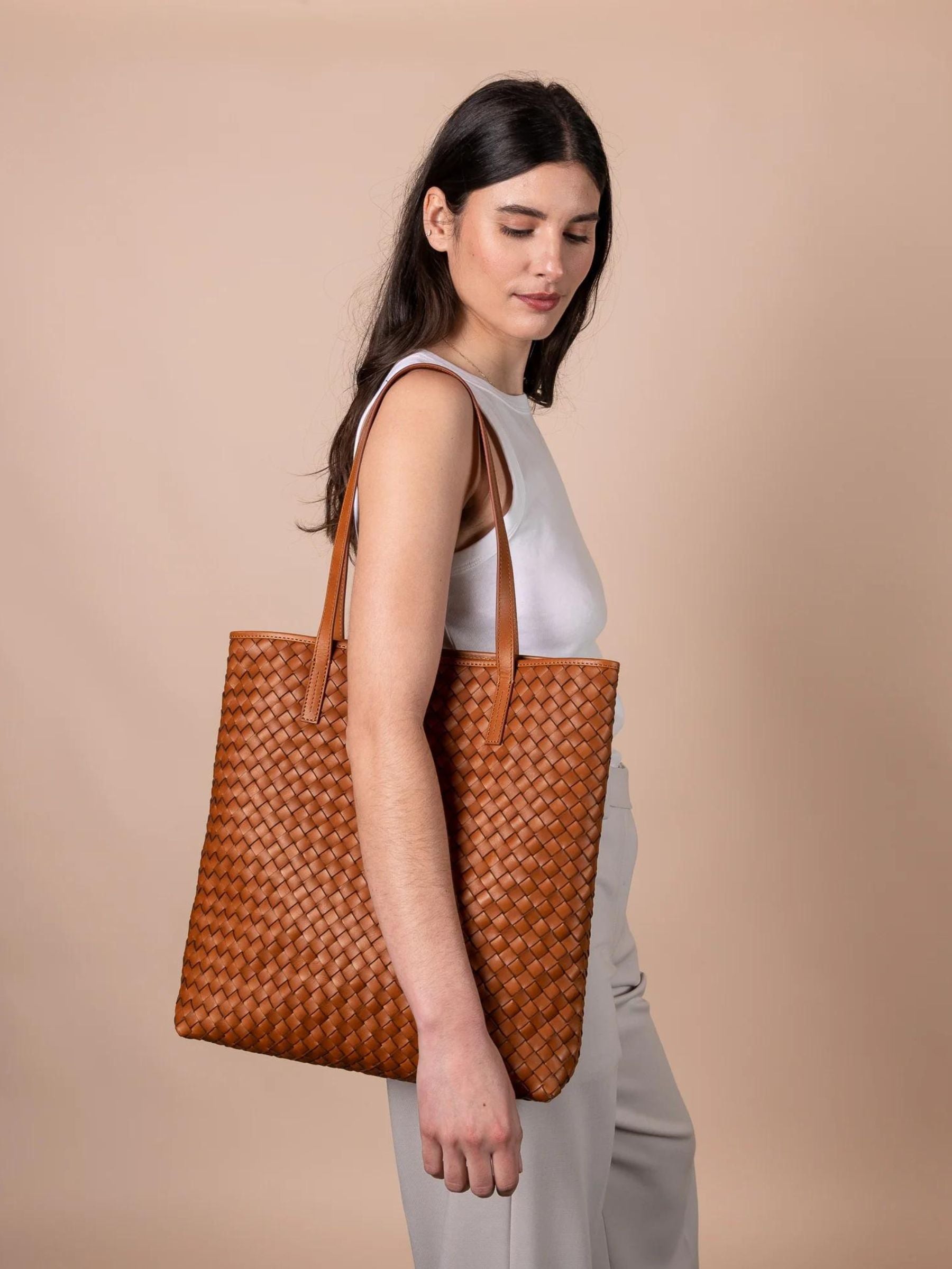 Georgia Cognac gewebtes klassisches Leder | O My Bag