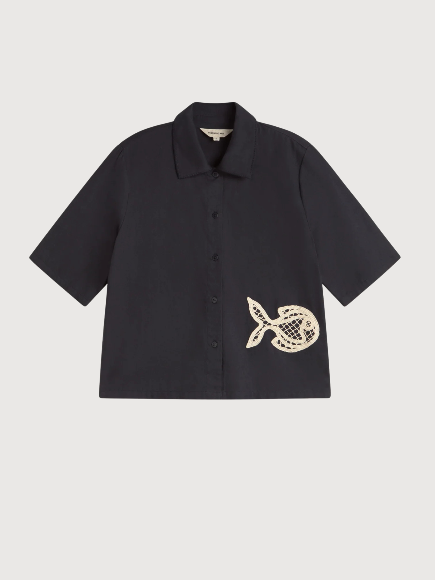 Bluse Fisch-Aufnäher Ane Navy Damen | Thinking Mu