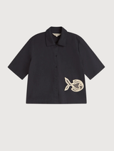 Bluse Fisch-Aufnäher Ane Navy Damen | Thinking Mu
