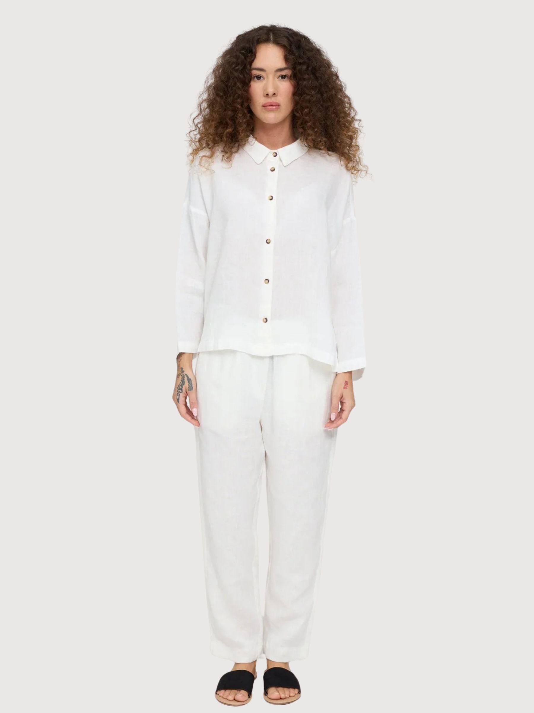 Camicia da donna a maniche a 3/4, bianco brillante | Mazine