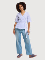 Camicia Wrap righe bianca/blu cotone organico | Lanius