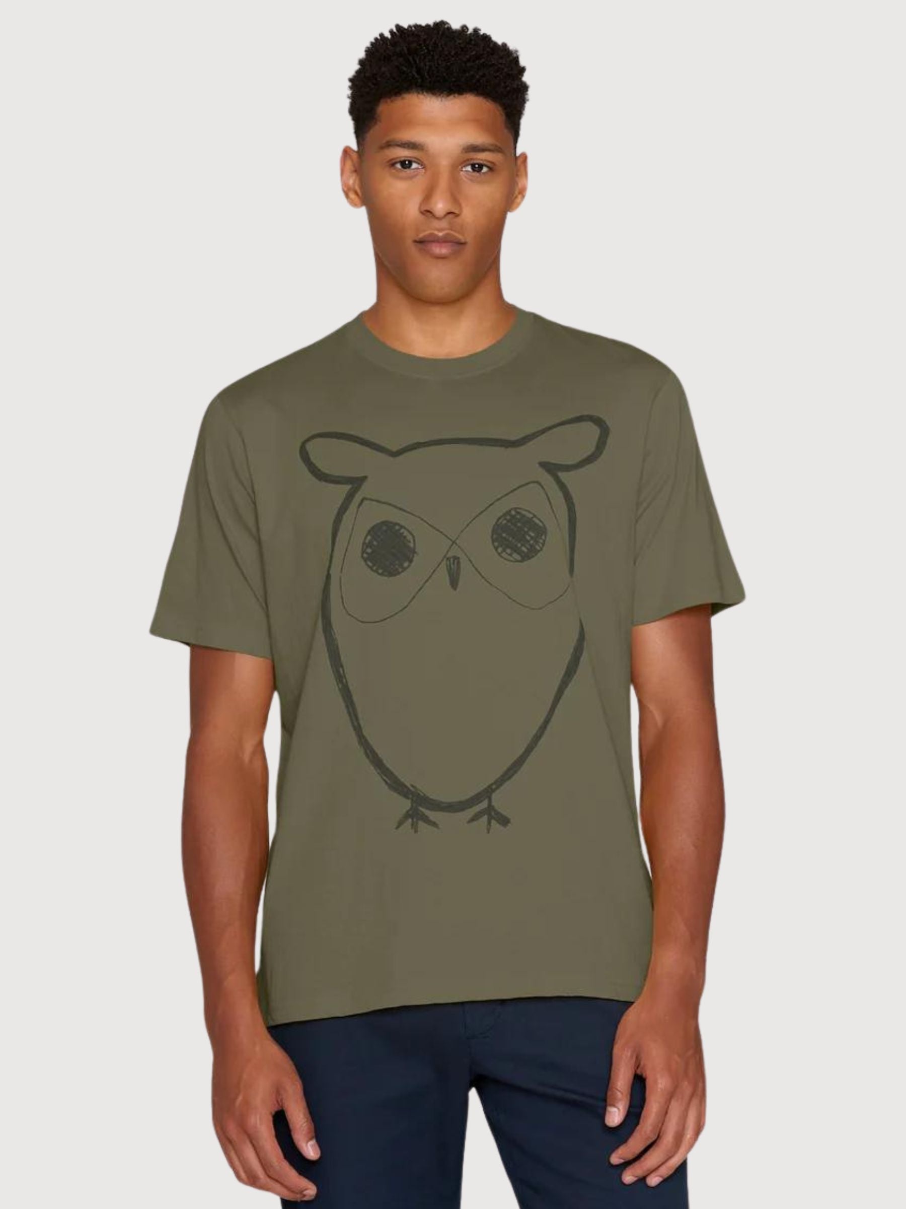 Maglietta Big Owl Oliva Cotone organico | Knowledge Cotton Apparel