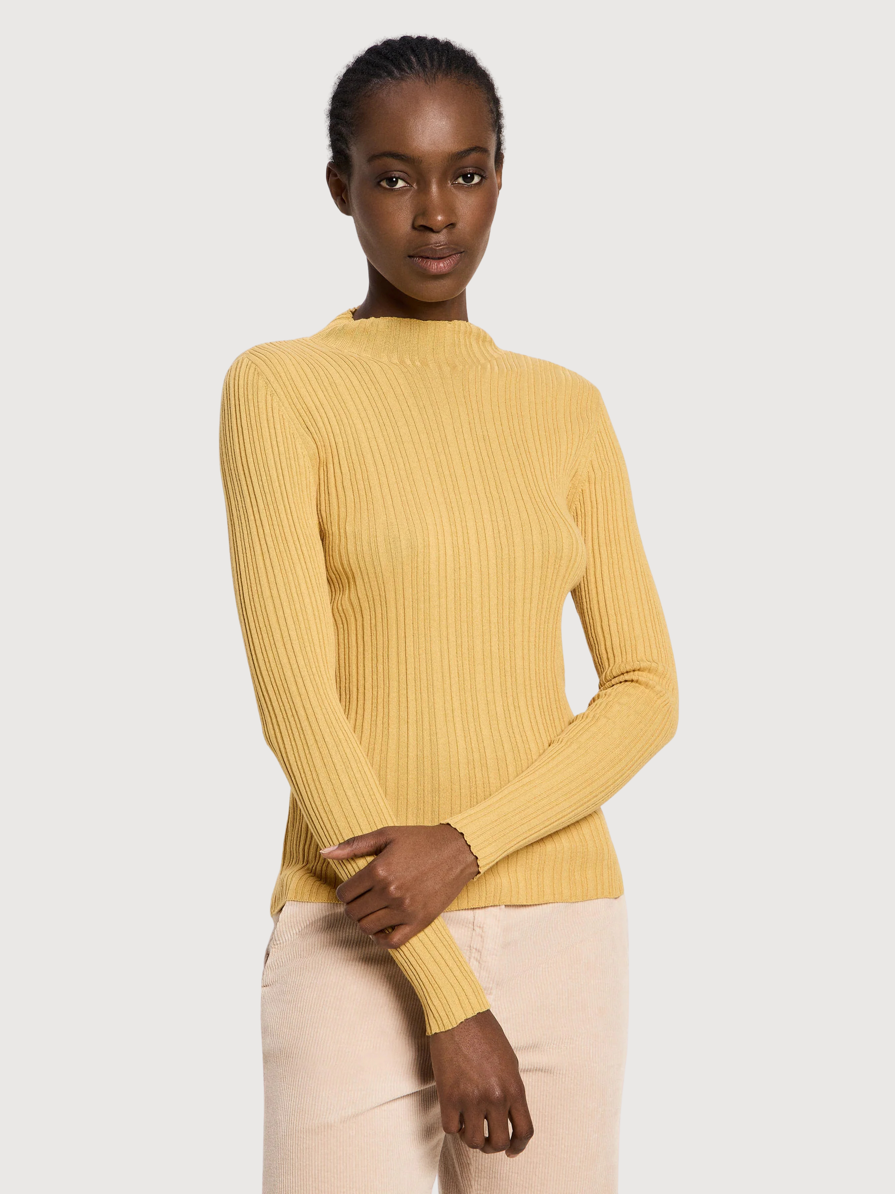 Pullover a coste giallo donna cotone | Lanius