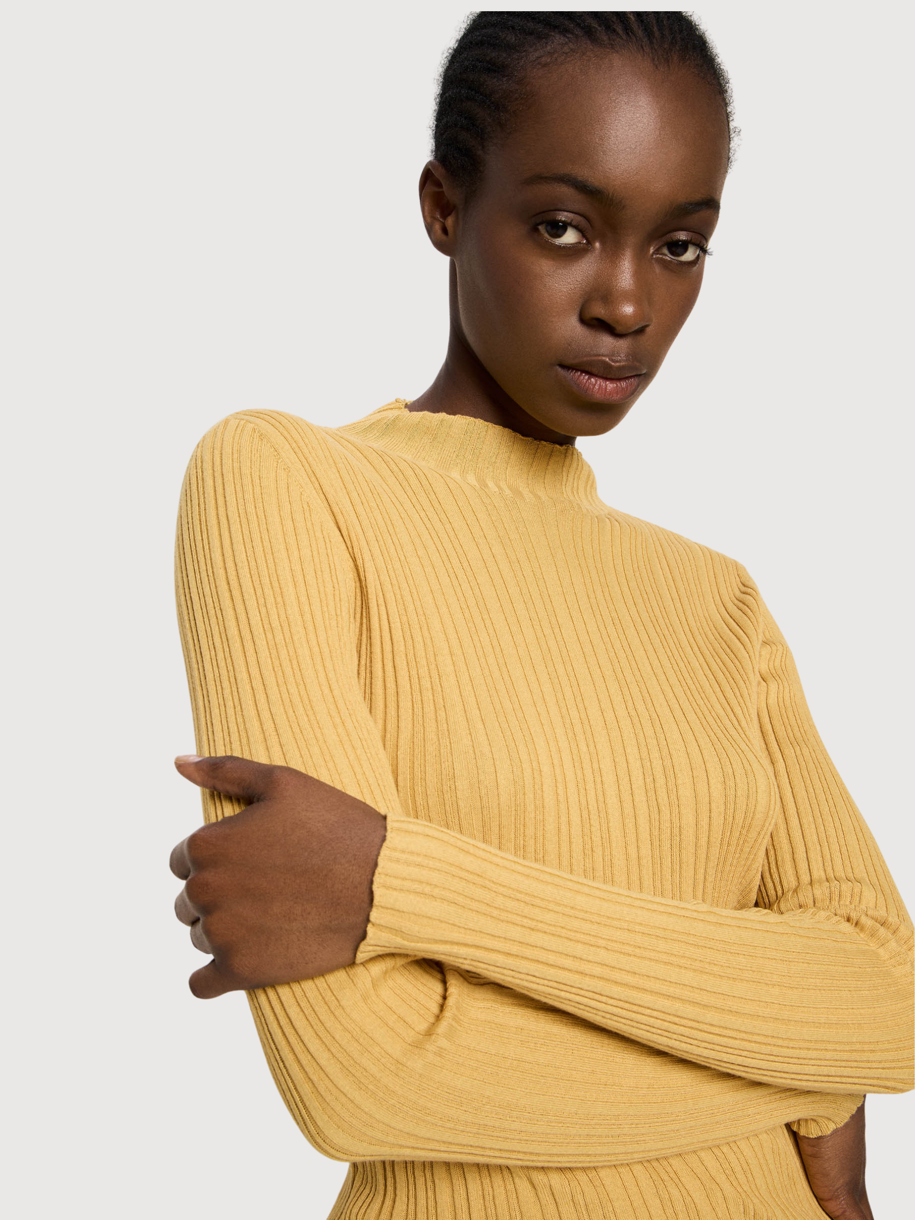 Pullover a coste giallo donna cotone | Lanius