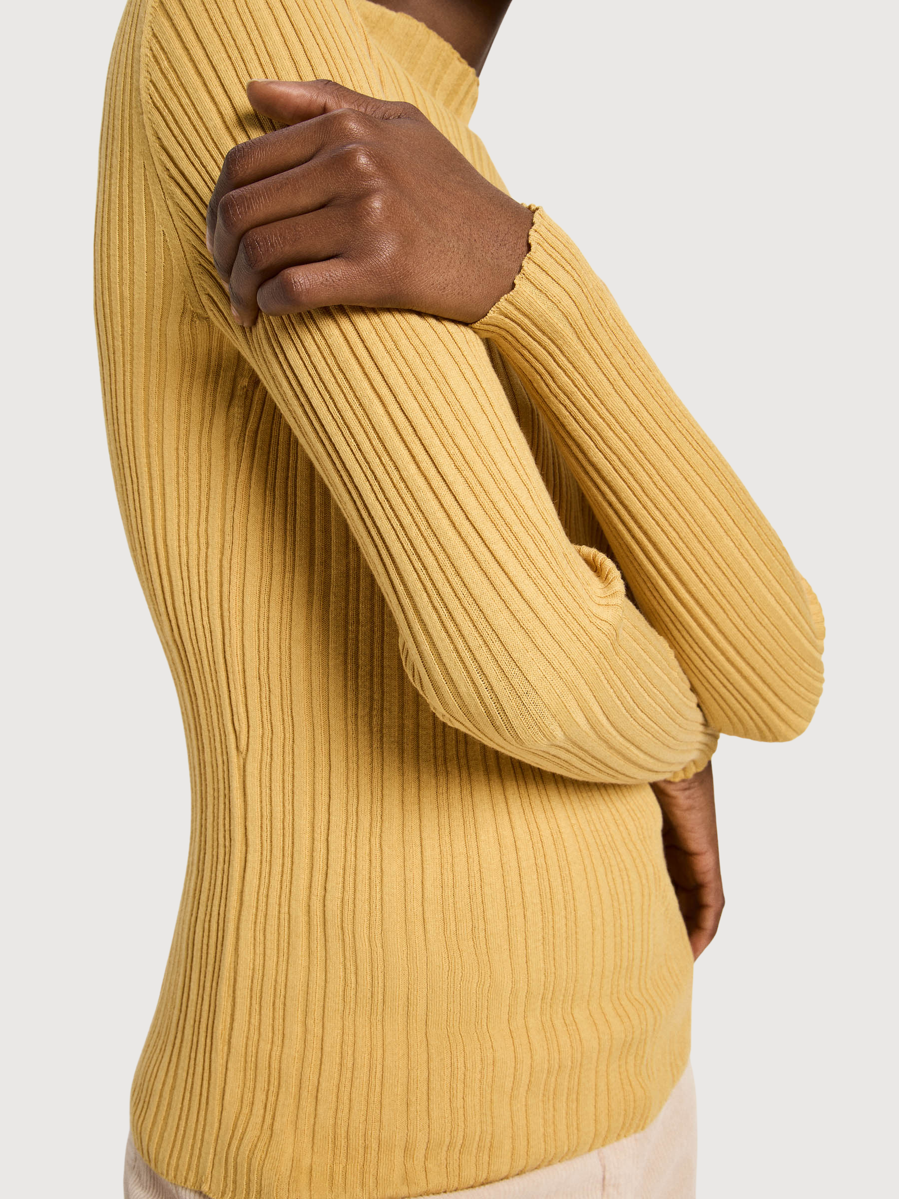 Pullover a coste giallo donna cotone | Lanius
