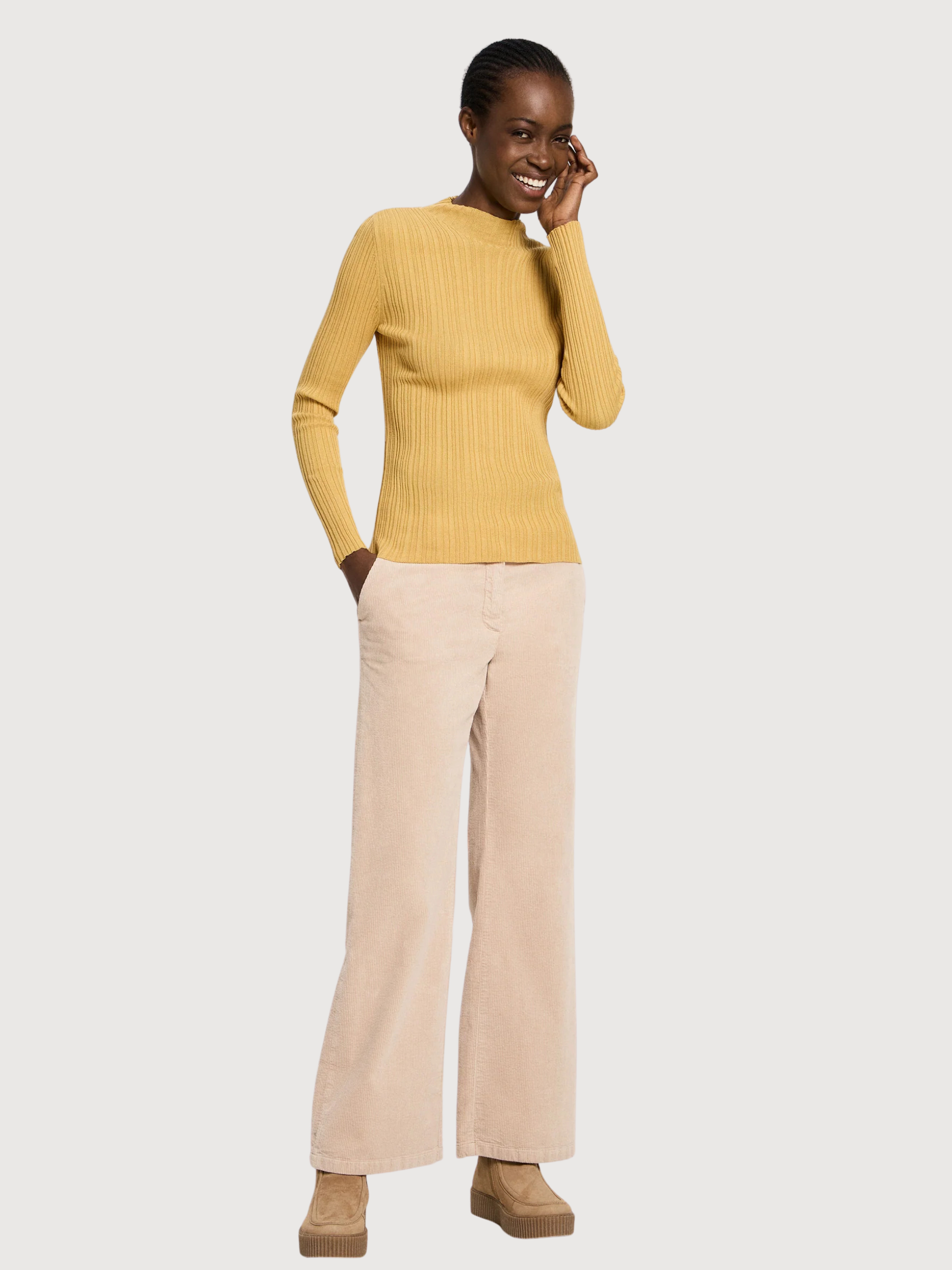 Pullover a coste giallo donna cotone | Lanius