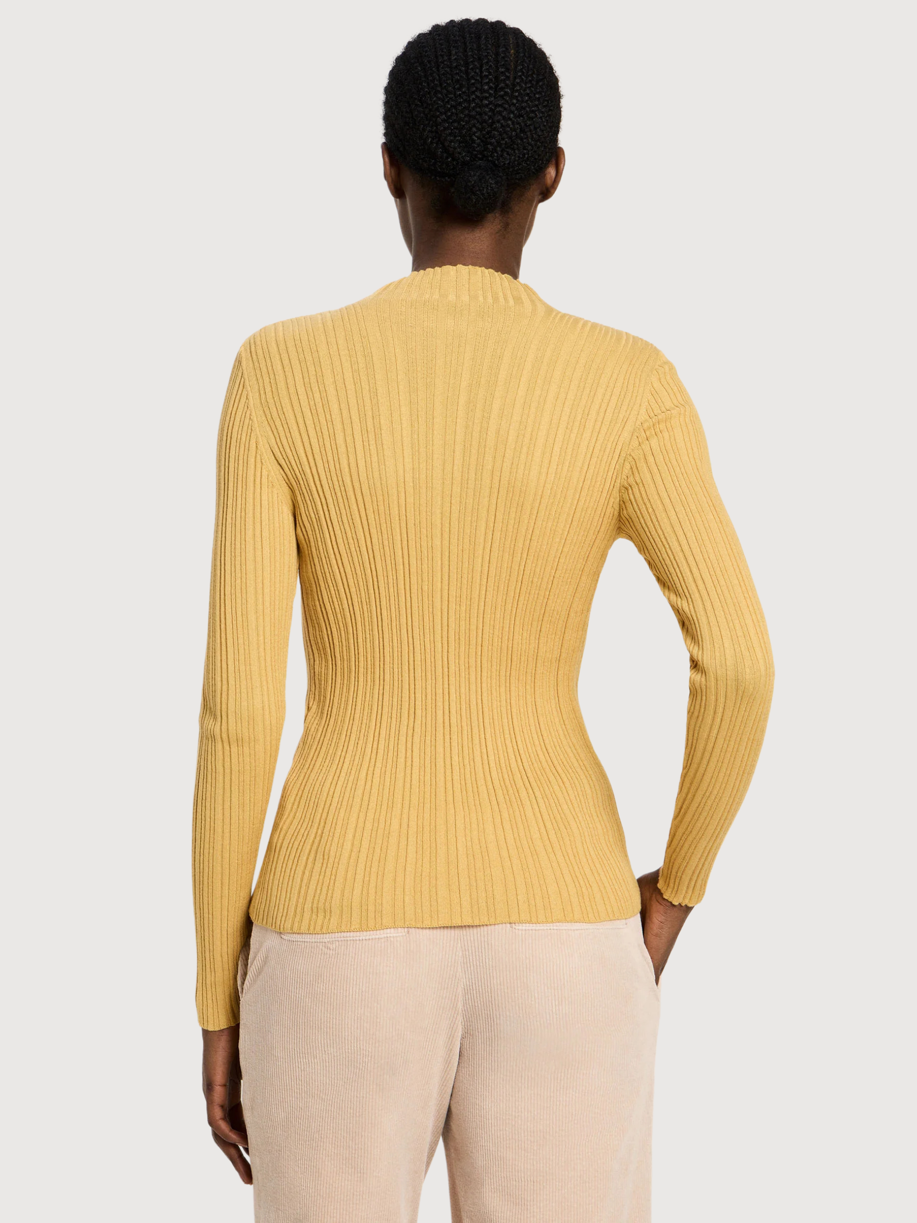 Pullover a coste giallo donna cotone | Lanius