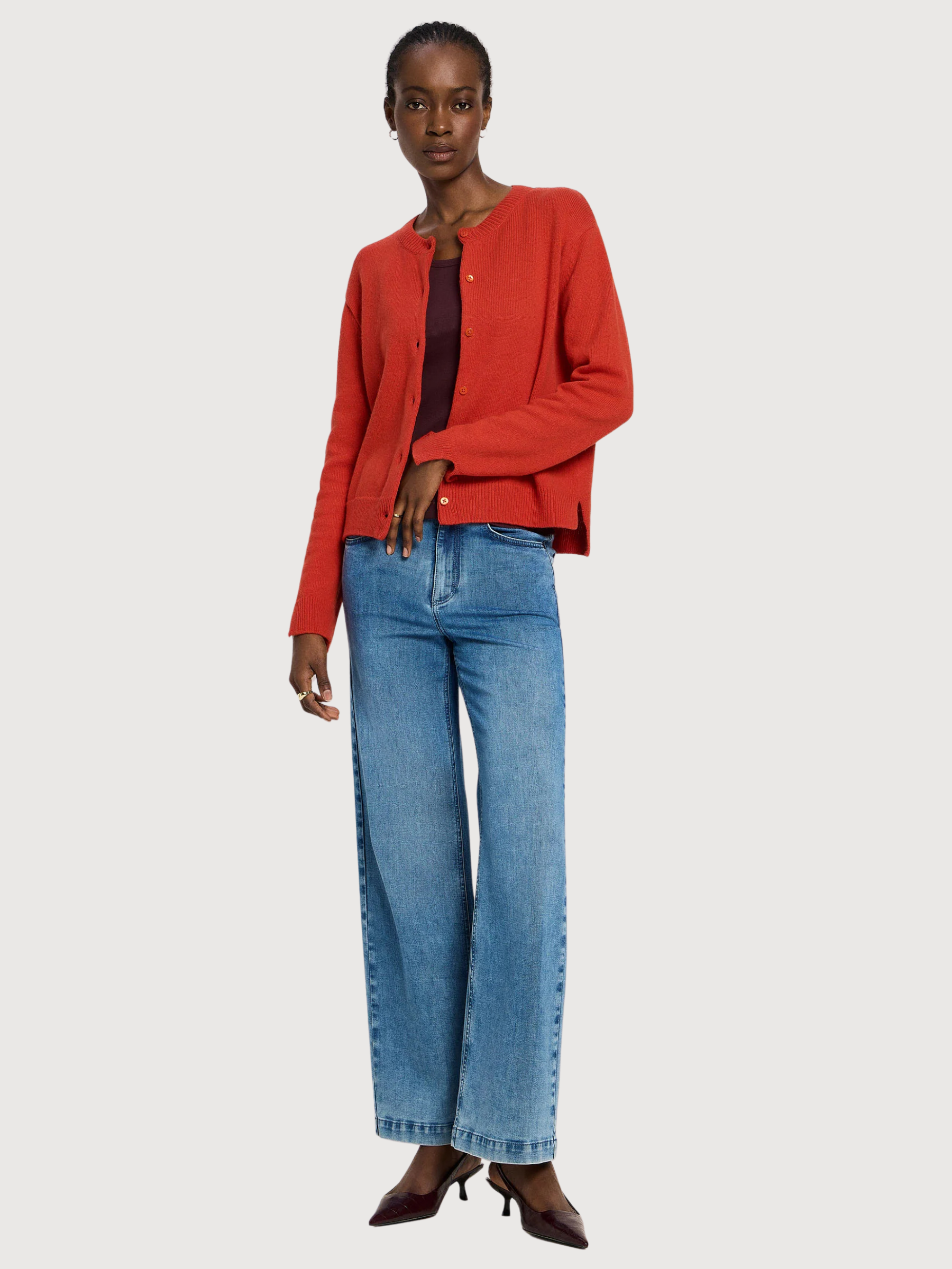 Cardigan boxy rosso da donna | LANIUS