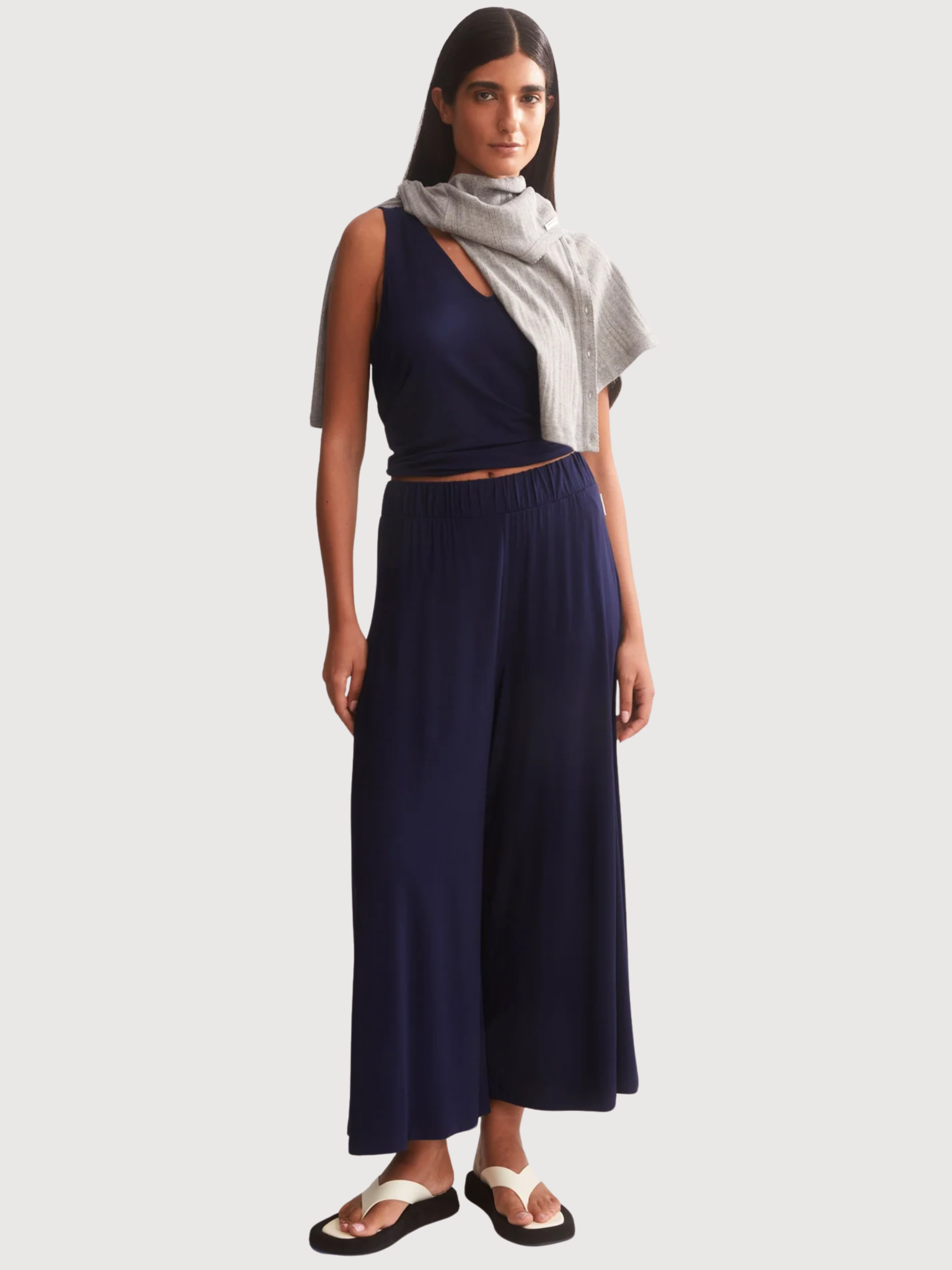 Pantalone cropped in jersey blu scuro | Armedangels