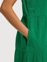 Maxi abito verde con ricamo in cotone organico | Lanius