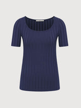 Ribbed T-Shirt Night Blue in Tencel & Organic Cotton | Lanius