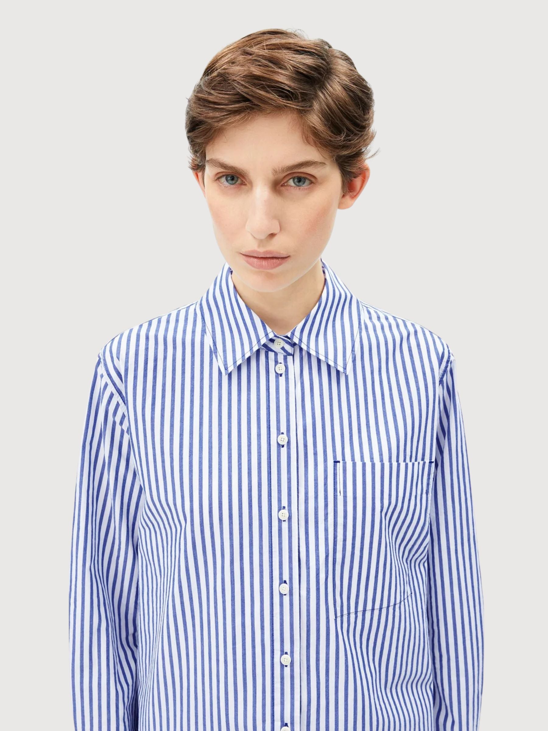 Shirt Stripe Loose White Dynamo Blue | Armedangels