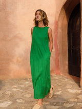 Green Maxi Dress with Embroidery | Lanius