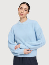 Maglione da donna a maglia grossa color blu sogno | Mazine