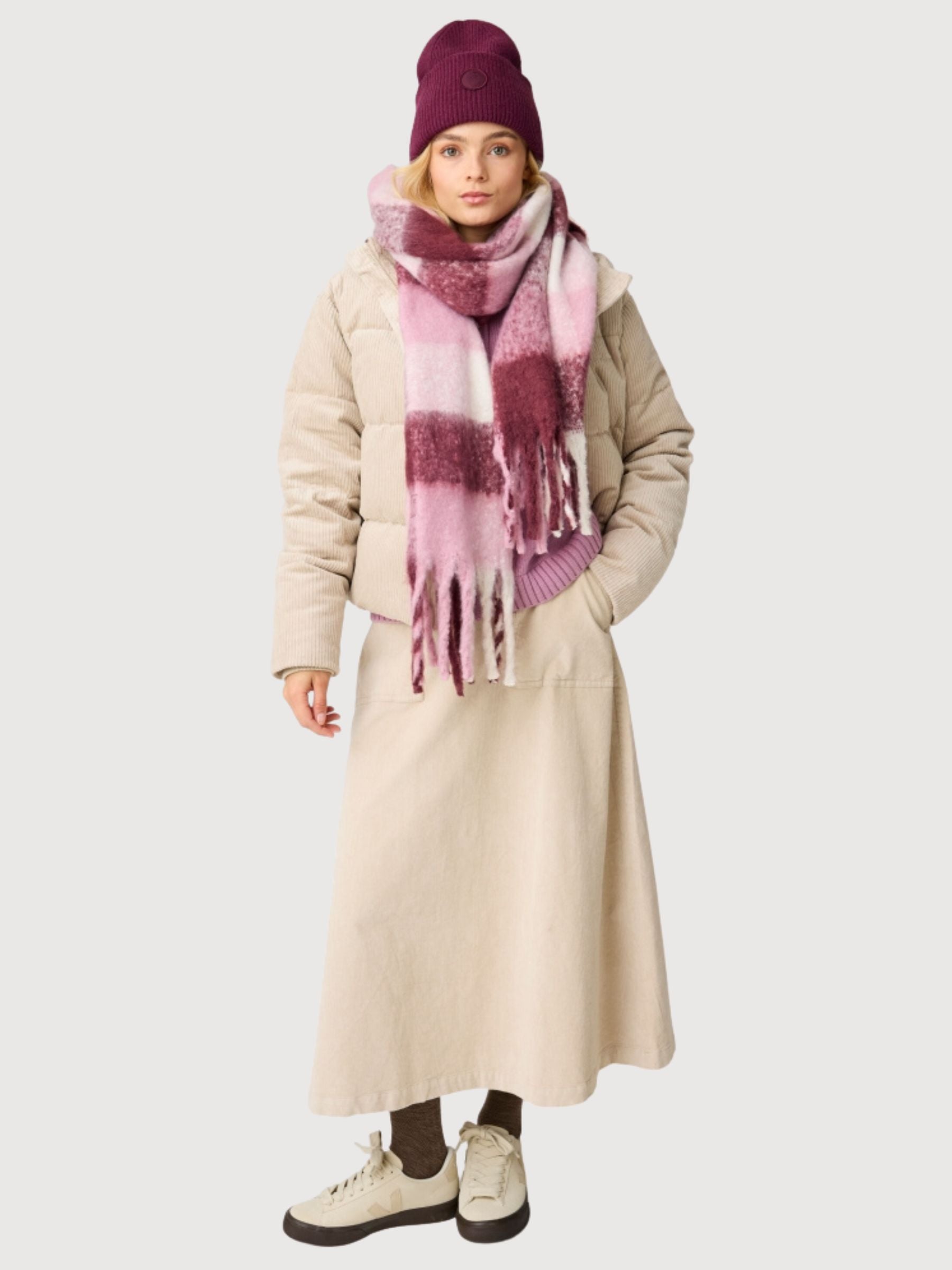 Scarf Fringe Red Check | Knowledge Cotton Apparel