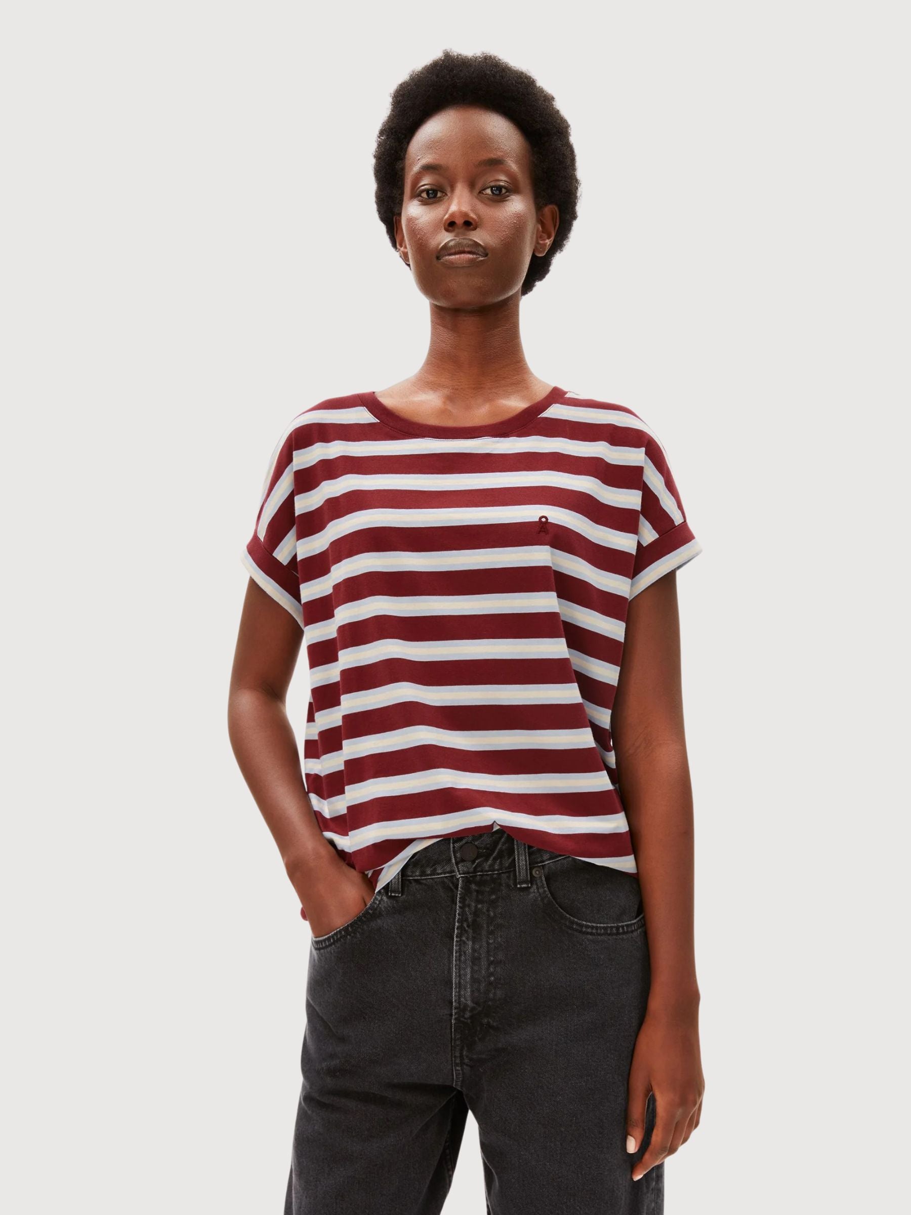 Idaara Stripes Velvetred Softblue Undyed | ARMEDANGELS