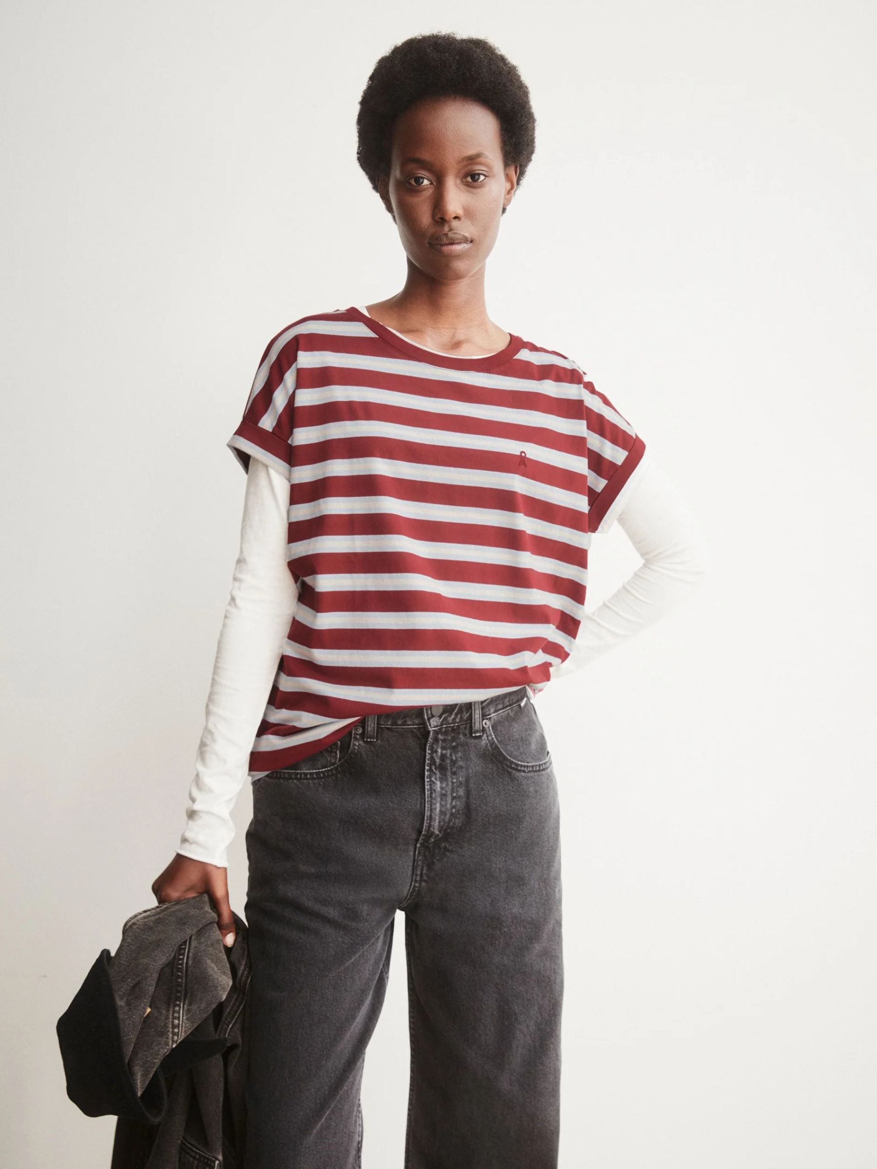 Idaara Stripes Velvetred Softblue Undyed | ARMEDANGELS