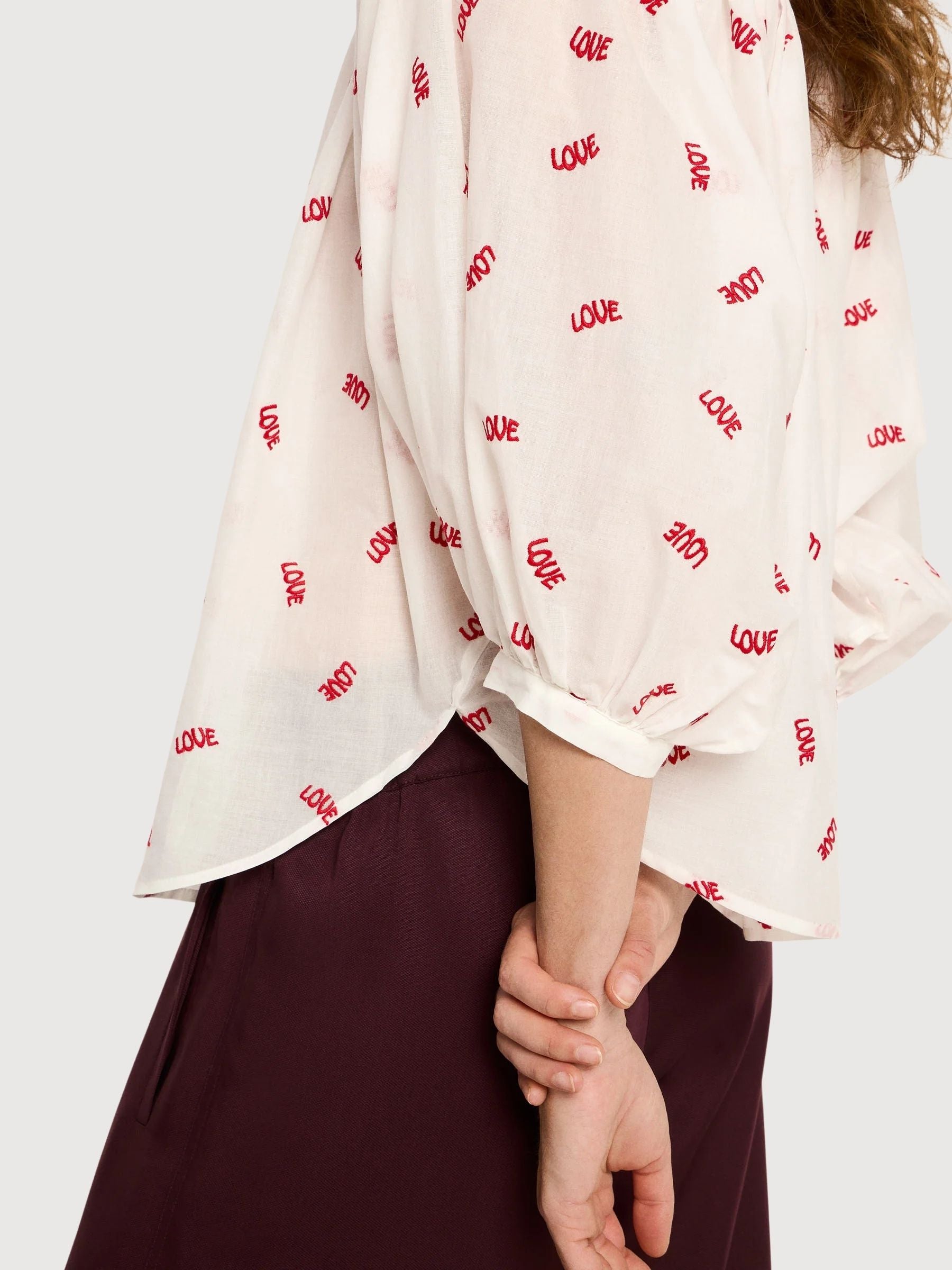 Blouse with embroidery and ruffles Off white/ Love | Lanius