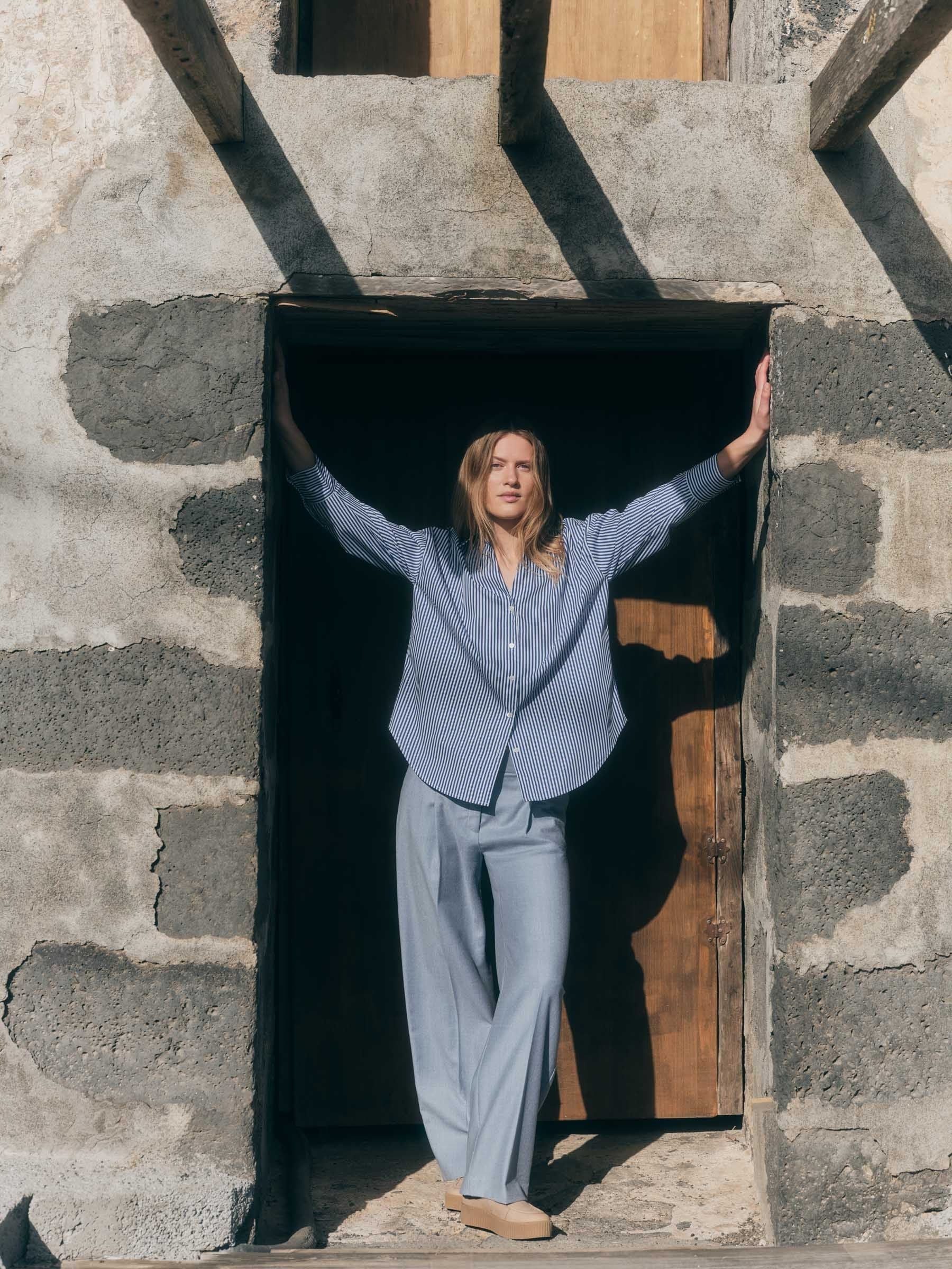 Bluse Gestreift Blau/Weiß Damen Baumwolle | Lanius