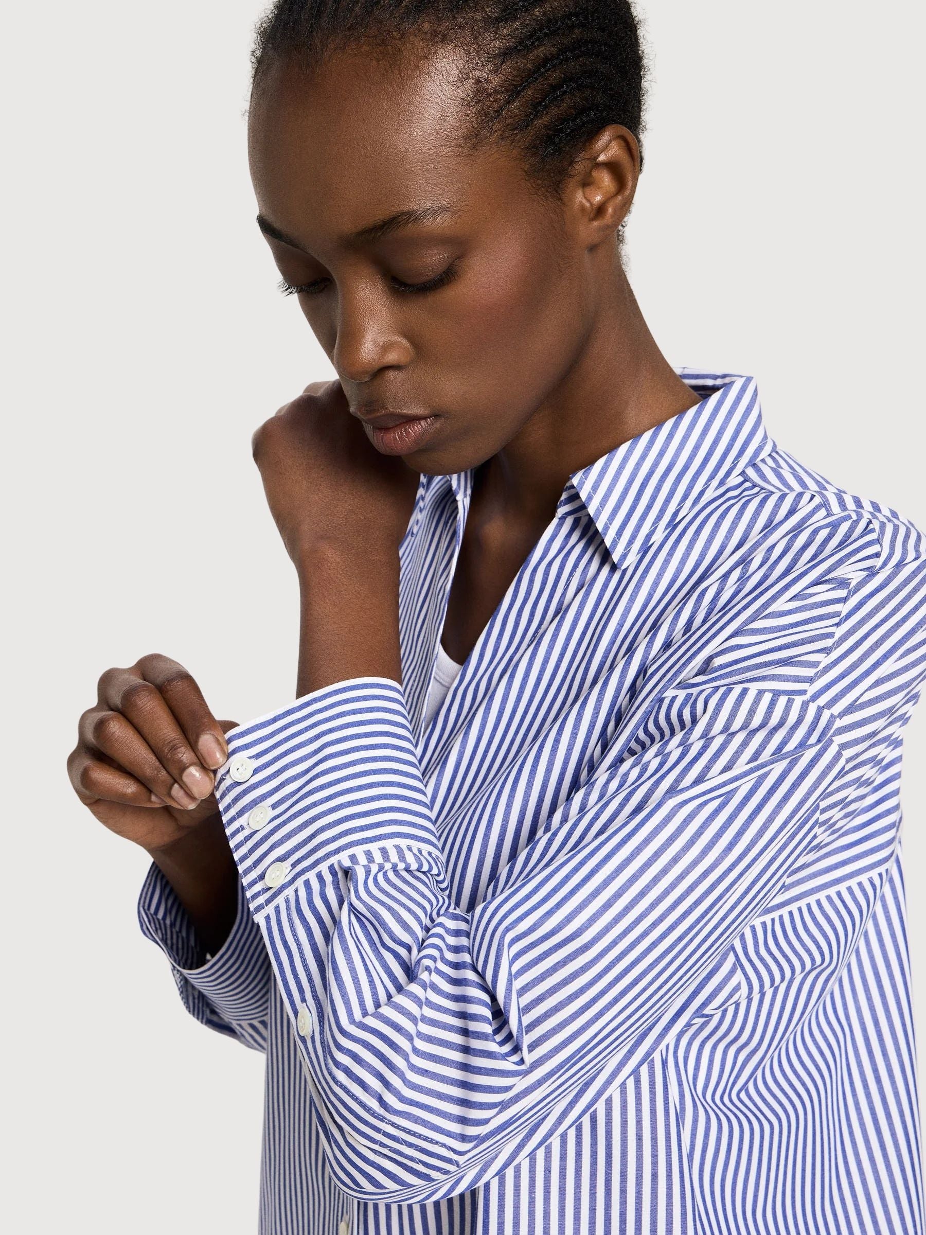 Bluse Gestreift Blau/Weiß Damen Baumwolle | Lanius