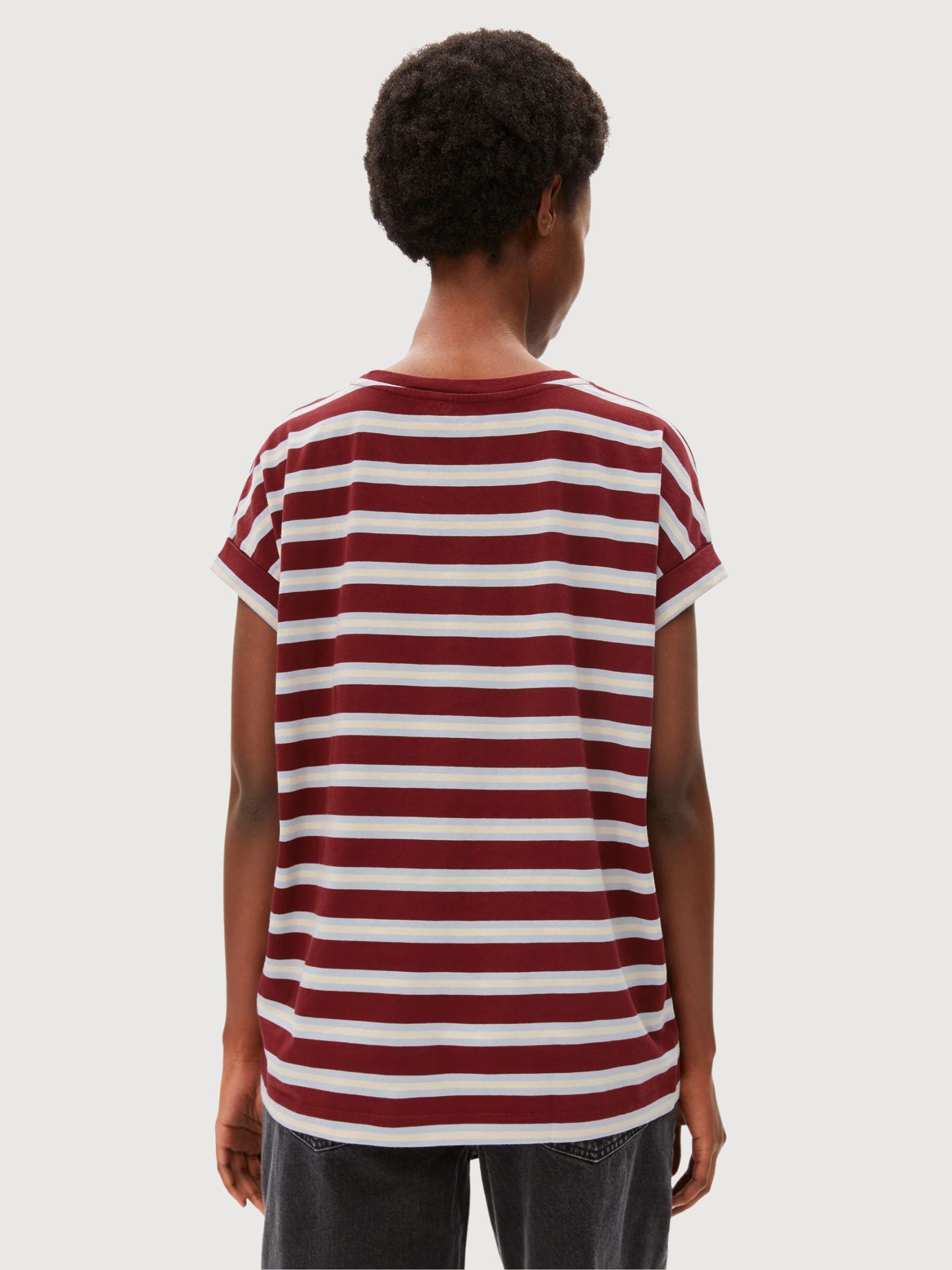 Idaara Stripes Velvetred Softblue Undyed | ARMEDANGELS