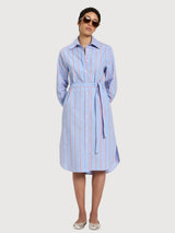 Dress Midi Striped Blue/Lava Red Cotton | Lanius