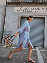 Dress Midi Striped Blue/Lava Red Cotton | Lanius