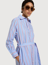 Dress Midi Striped Blue/Lava Red Cotton | Lanius