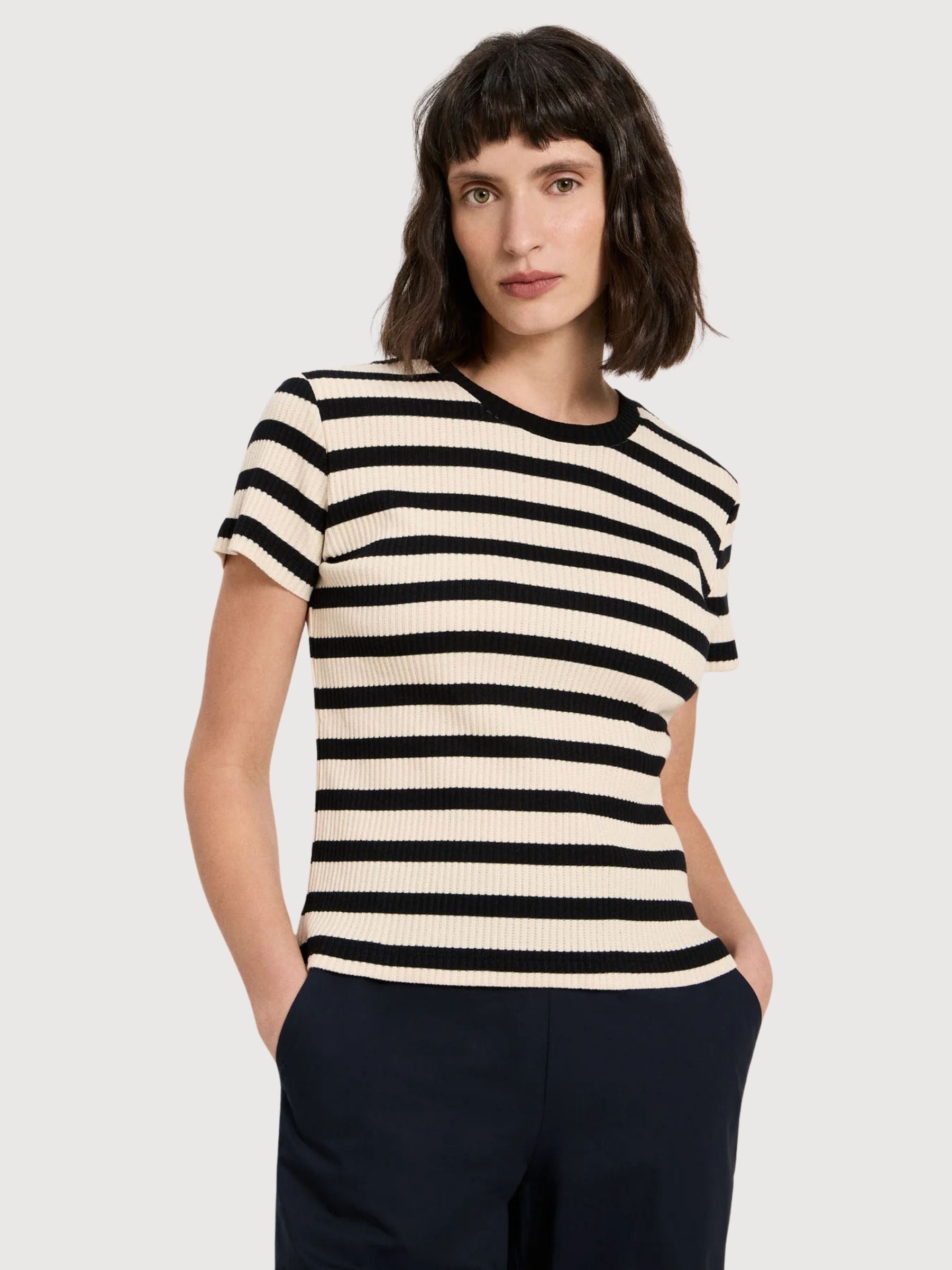Camicia a righe donna nera/crema | Lanius