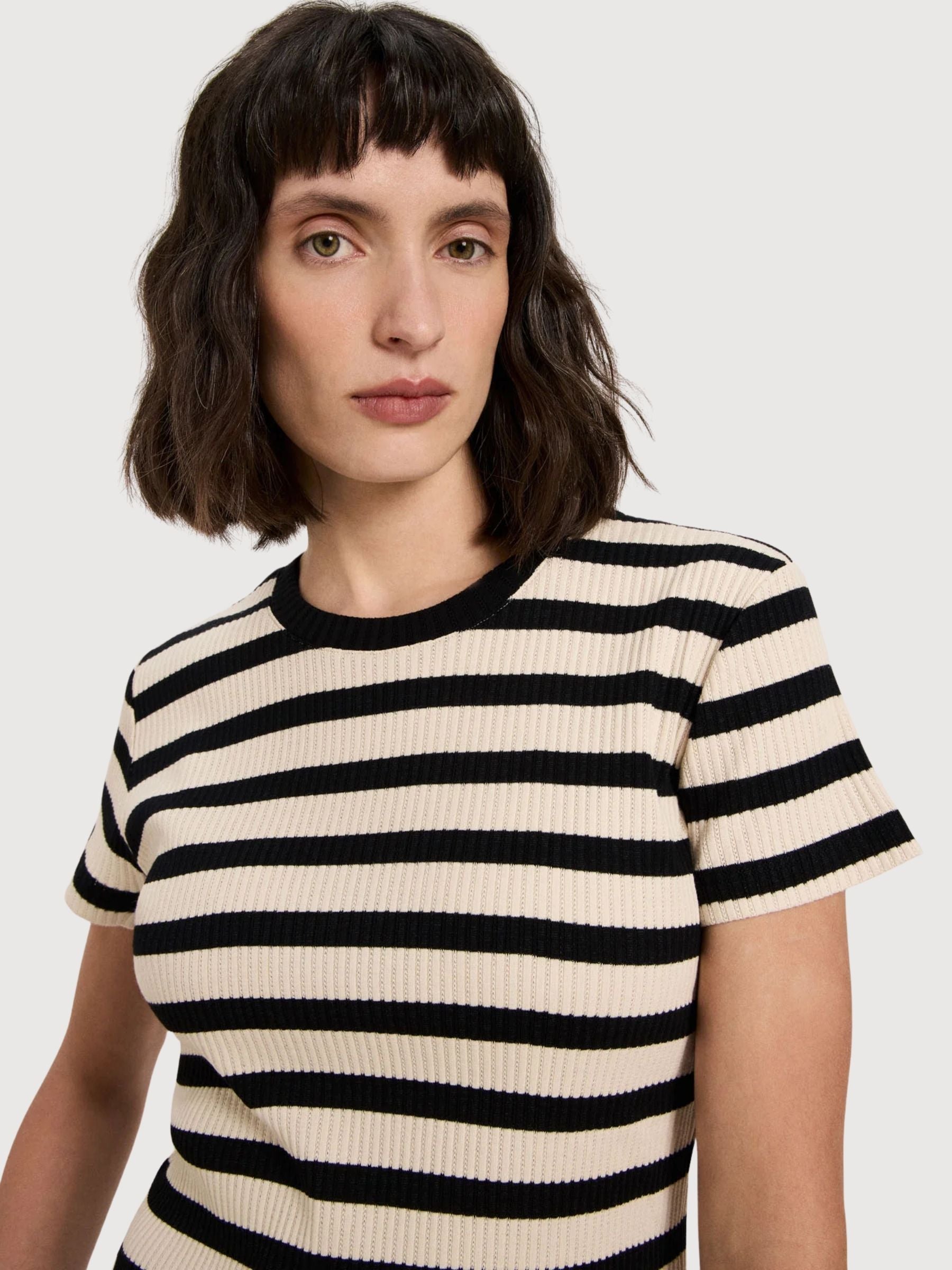 Camicia a righe donna nera/crema | Lanius